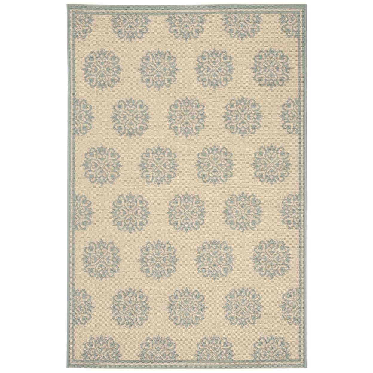 SAFAVIEH Beach House Callahan Geometric Indoor/Outdoor Area Rug Cream/Aqua, 5'3" x 7'6" - Traditional Design, Cream & Aqua, Weather Resistant, Non-Shedding & Easy Cleaning, Ideal for Patio, Entryway,