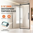 thumbnail image 2 of VEVOR Frameless Shower Door, 58-59 W x 75 H in, Shower Sliding Glass Door with 5/16 in(8mm) Clear SGCC Tempered Glass, Waterproof Shatterproof Stainproof with Stainless Steel Hardware, Matte Black, 2 of 9