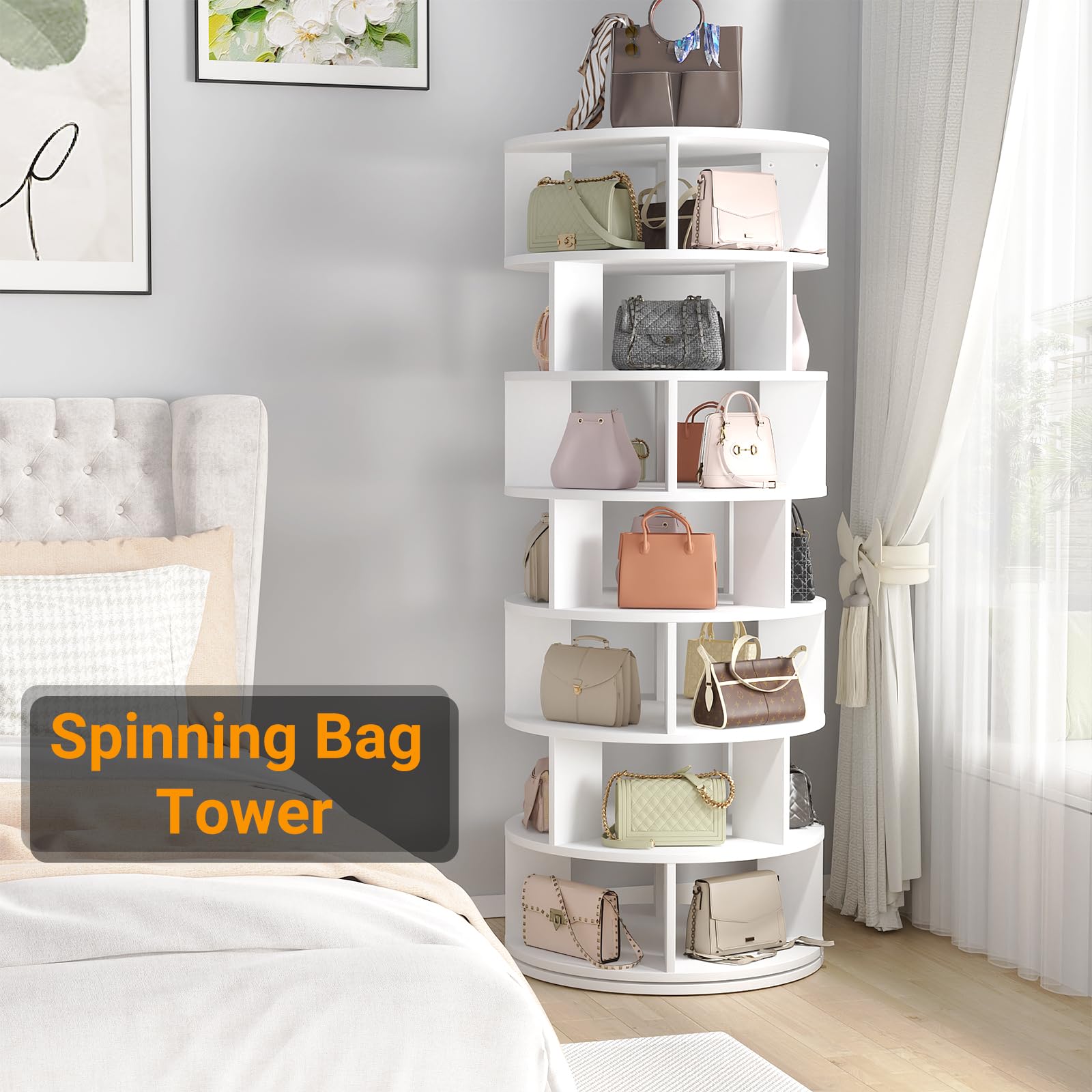 Aheaplus Rotating Shoe Rack Tower, 7-Tier Spinning Shoe Rack 360 Revolving Shoe Rack Organizer for Closet, Display Round Storage Carousel Shoes Closet Organization, White