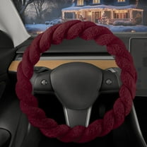 Twisted Fur Red Steering Wheel Cover, Standard 15 Inch Size Fits Most Vehicles, Fuzzy Fluffy Car Steering Cover with Soft Faux Fur Touch, Car Accessories for Women
