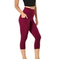 thumbnail image 4 of Capri Leggings for Women High Waisted Tummy Control Workout Capri Yoga Pants Scrunch Butt Workout Athletic Stretchy Crop Legging Wine L, 4 of 6