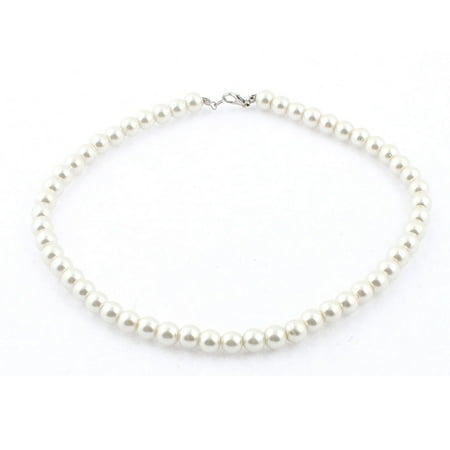 Women Lobster Clasp Link Faux Pearl Ball Chain Wedding Party Necklace White