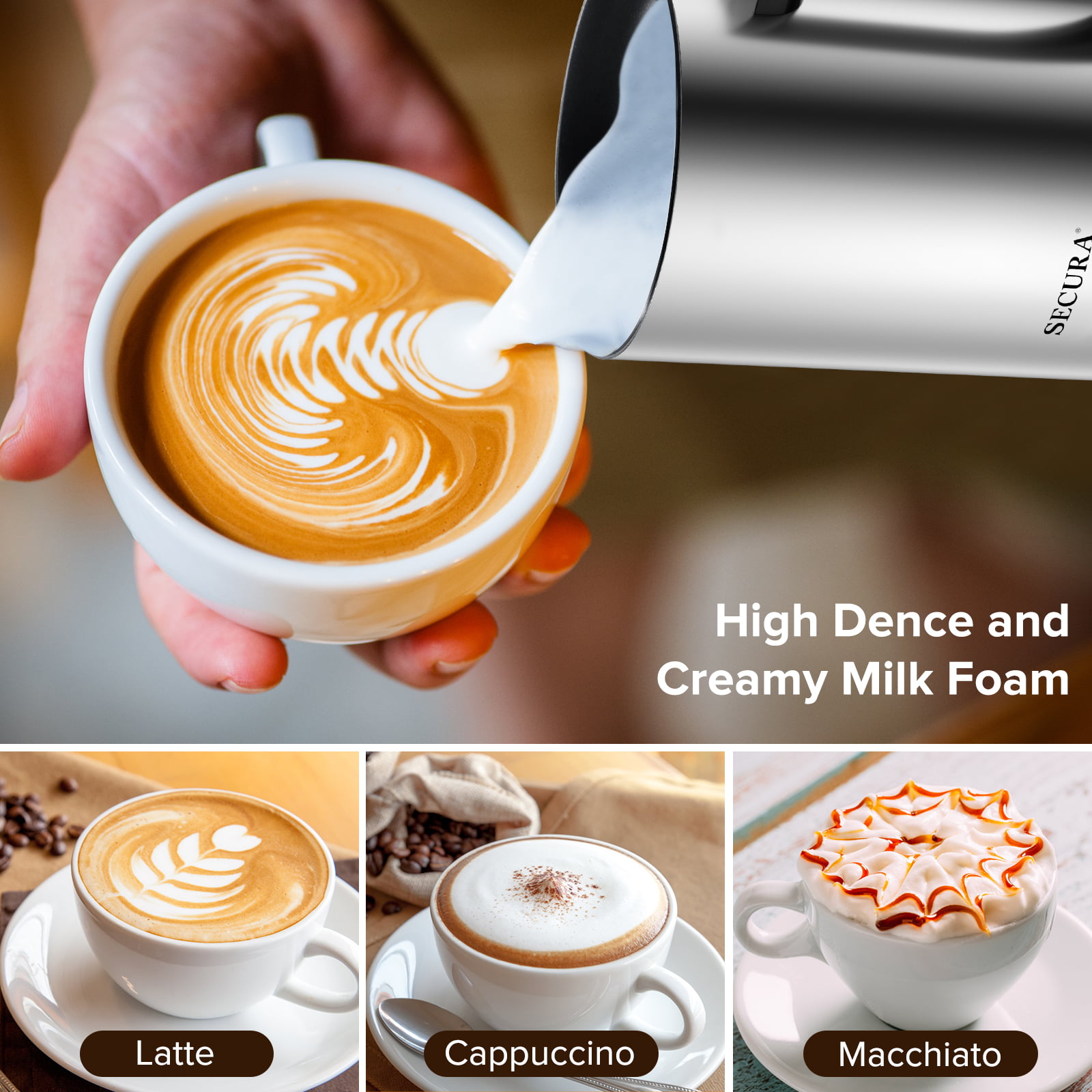 Secura Milk Frother, Electric Milk Steamer Stainless Steel, 16.9oz/500ml Au  コーヒー、ティー用品