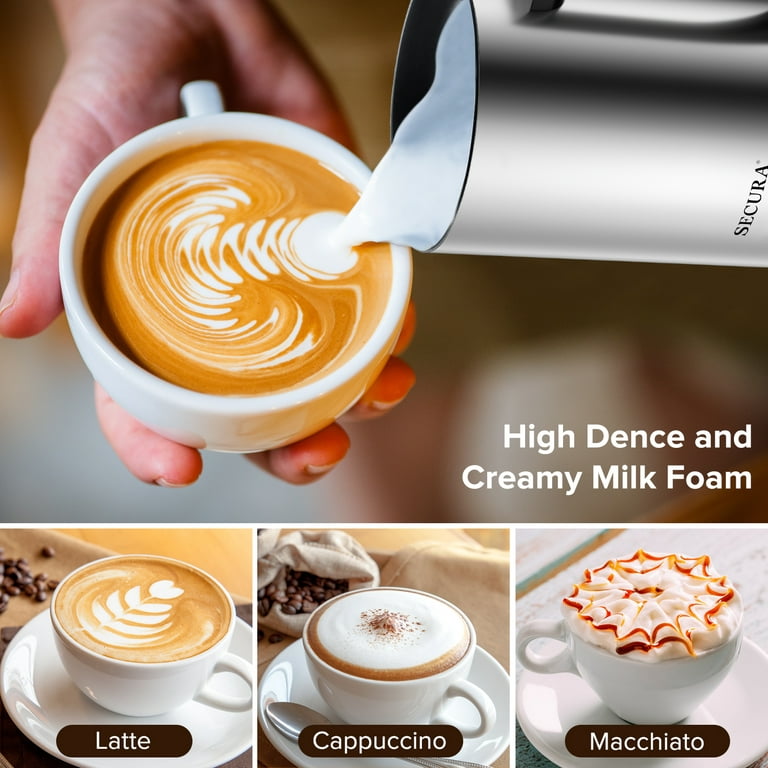 Secura Milk Frother, Electric Milk Steamer Stainless Steel, 8.4oz/250ml  Automatic Hot and Cold Foam Maker and Milk Warmer for Latte, Cappuccinos,  Macchiato, 120V 