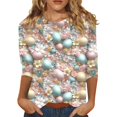 thumbnail image 3 of HAVUITYY Women's Easter 3/4 Sleeve Sweater - Cute Bunny & Eggs Pattern Crew Neck Cotton Pullover Top, Spring Casual Going Out Tops, 3 of 4
