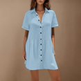 thumbnail image 4 of Tumotour Robe d'Été pour Femmes Décontractée Col Rond Plissée Boutonnée Sans Manches Patchwork Mini Robe Ample Fluide Ligne A Courte, 4 of 5