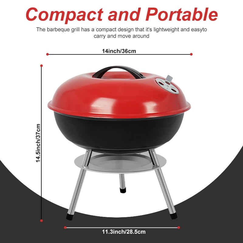 Waaoon-14 Inch Portable Charcoal Grills For Outdoor Camping & BBQ Picnic,Red