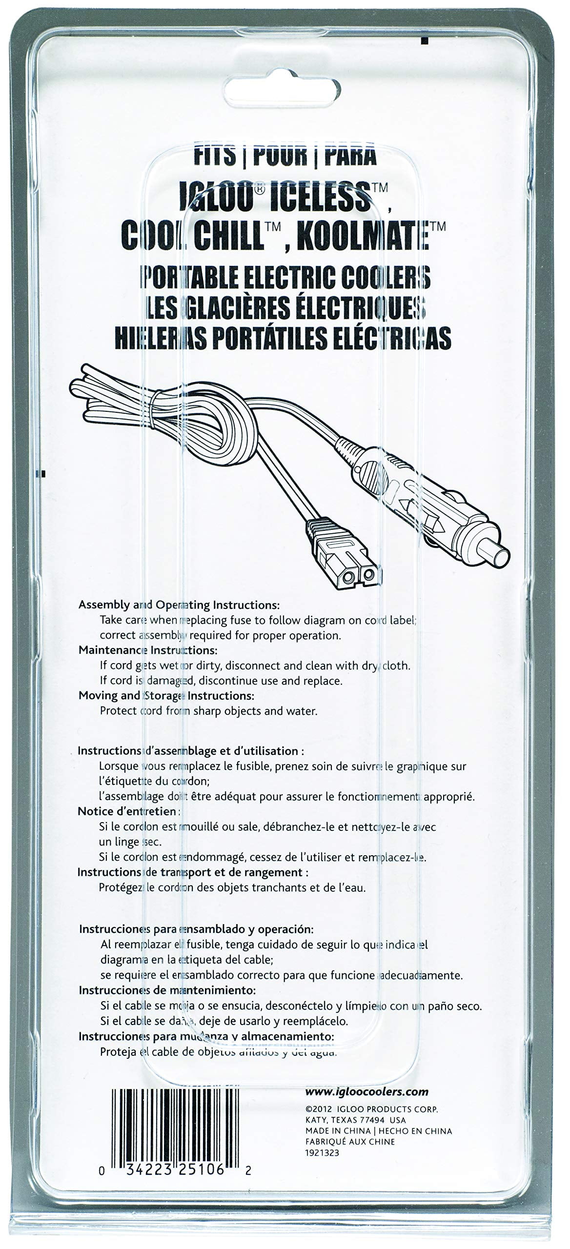 IGLOO 12V DC Power Cord for Thermal Electric Coolers