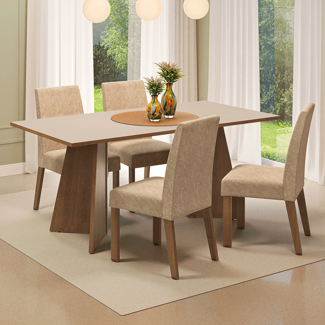 Juego de Comedor con Mesa y 4 Sillas April Madesa Marrón/Crema