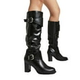 thumbnail image 5 of Mostsola Slouchy Boots for Women Buckle Strappy Zip up Mid Calf Boots Block Heel Tall Boots, 5 of 9