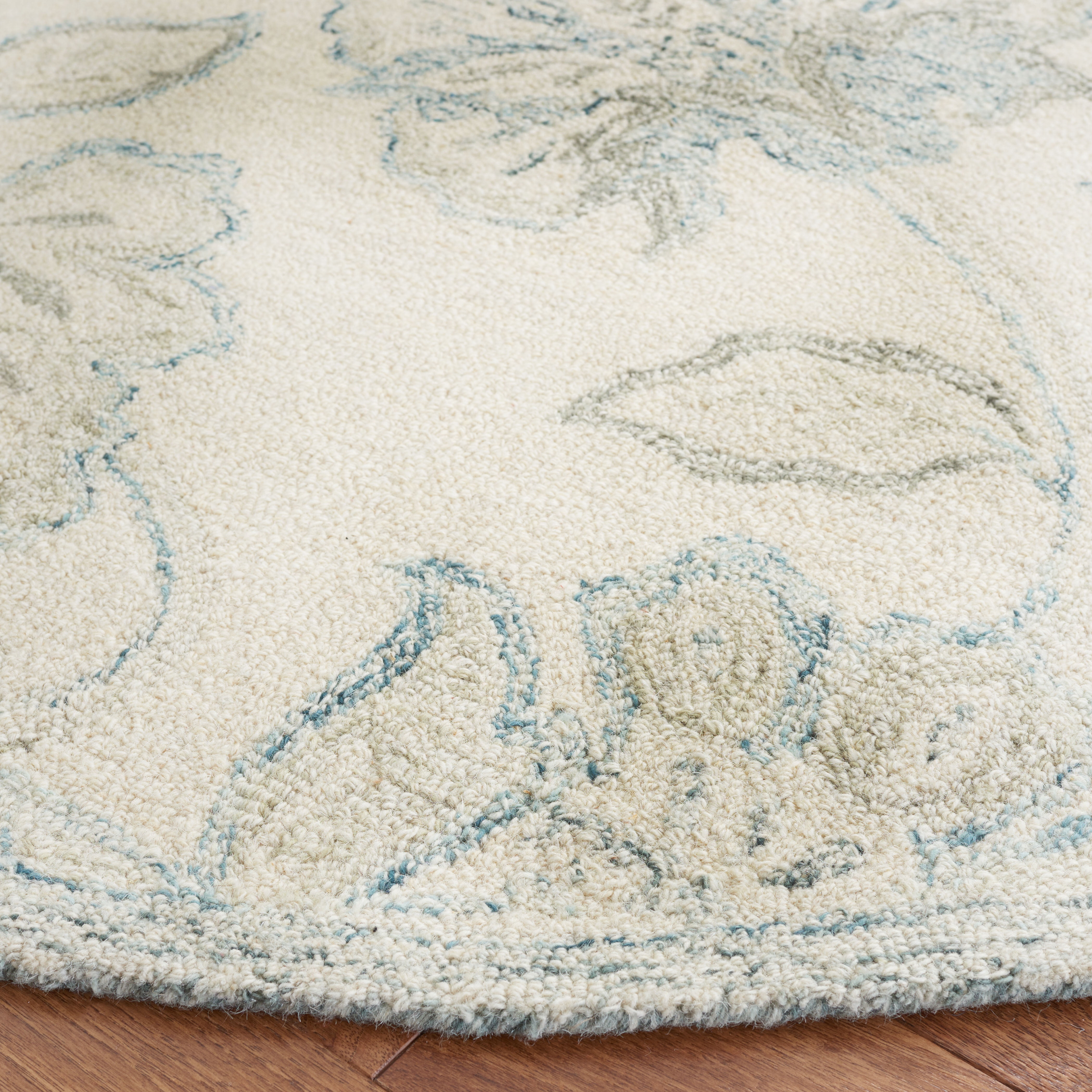 SAFAVIEH Micro-Loop Arda Floral Area Rug, Ivory/Blue, 6' x 6' Round
