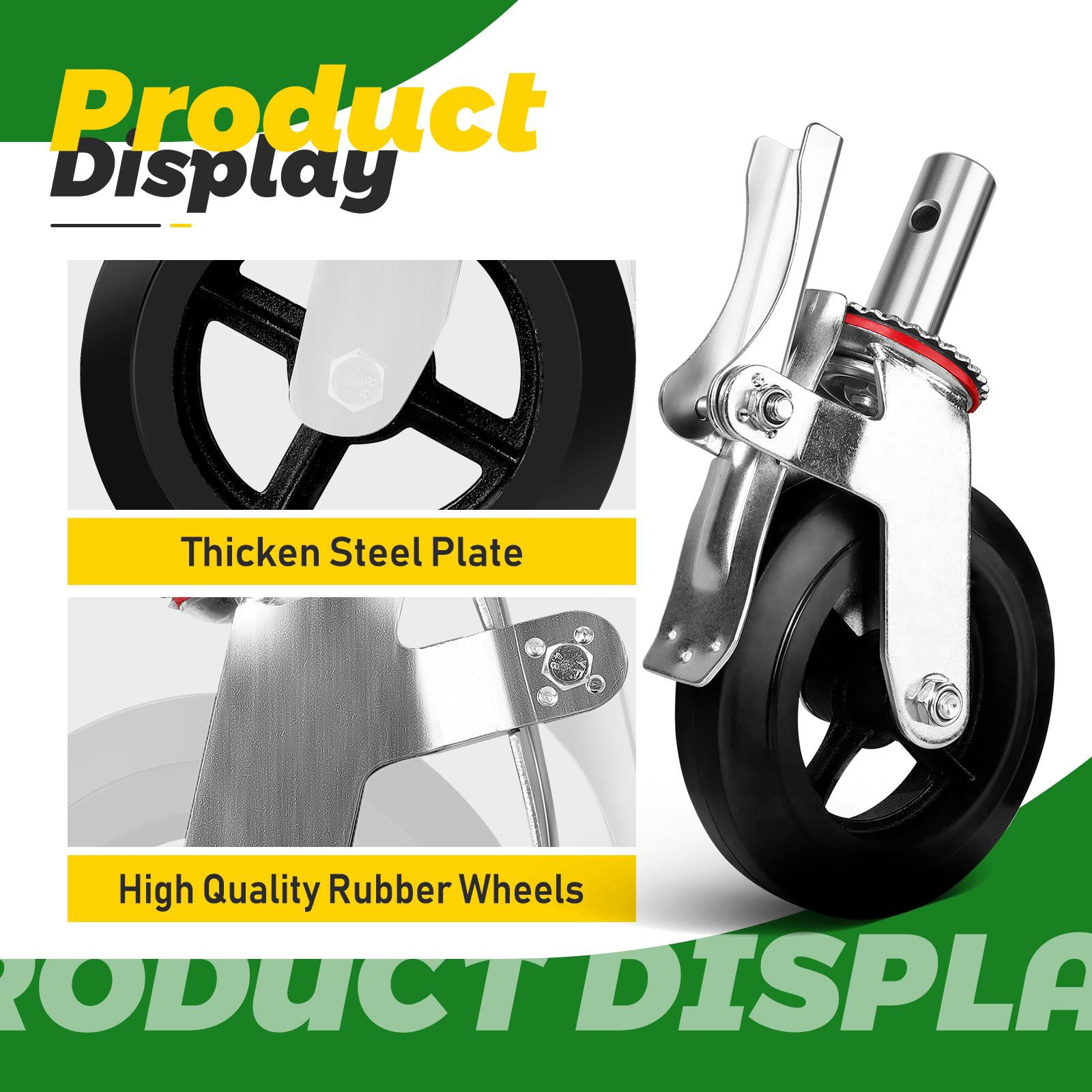 Heavy Duty Caster Wheels with Side Brakes – Set of 4, 1100 lbs Each / 4400 lbs Total, Dual Locking Brake Swivel & Wheel, Thickened Steel Plate Rubber Wheels for Workbench, Furniture, Equipment