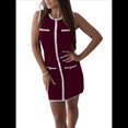 thumbnail image 1 of Vestidos de Negocios Informales Semiformales para Mujer, Elegantes, de Punto, Ajustados, con Botones y Bloques de Color, para Verano 2025. Vino Tinto M, 1 of 7