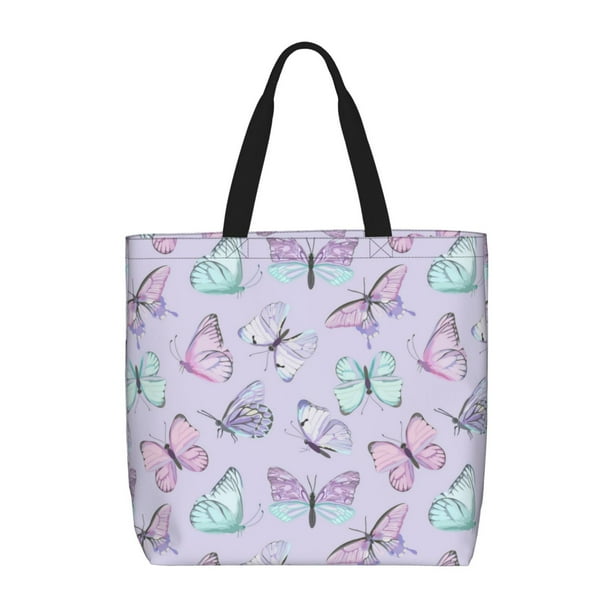 Fotbe Purple Butterfly Bolsa Tote con Estampado para Mujer, Bolsos con Cremallera, Bolsa de Hombro Casual de Gran Capacidad con Bolsillos Internos