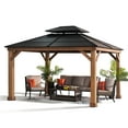 thumbnail image 2 of Sunjoy 11' X 13' Cedar Framed Wood Gazebo with Black Double Steel Hardtop Roof Permanent Canopy for Garden, Backyard Shade, 2 of 13