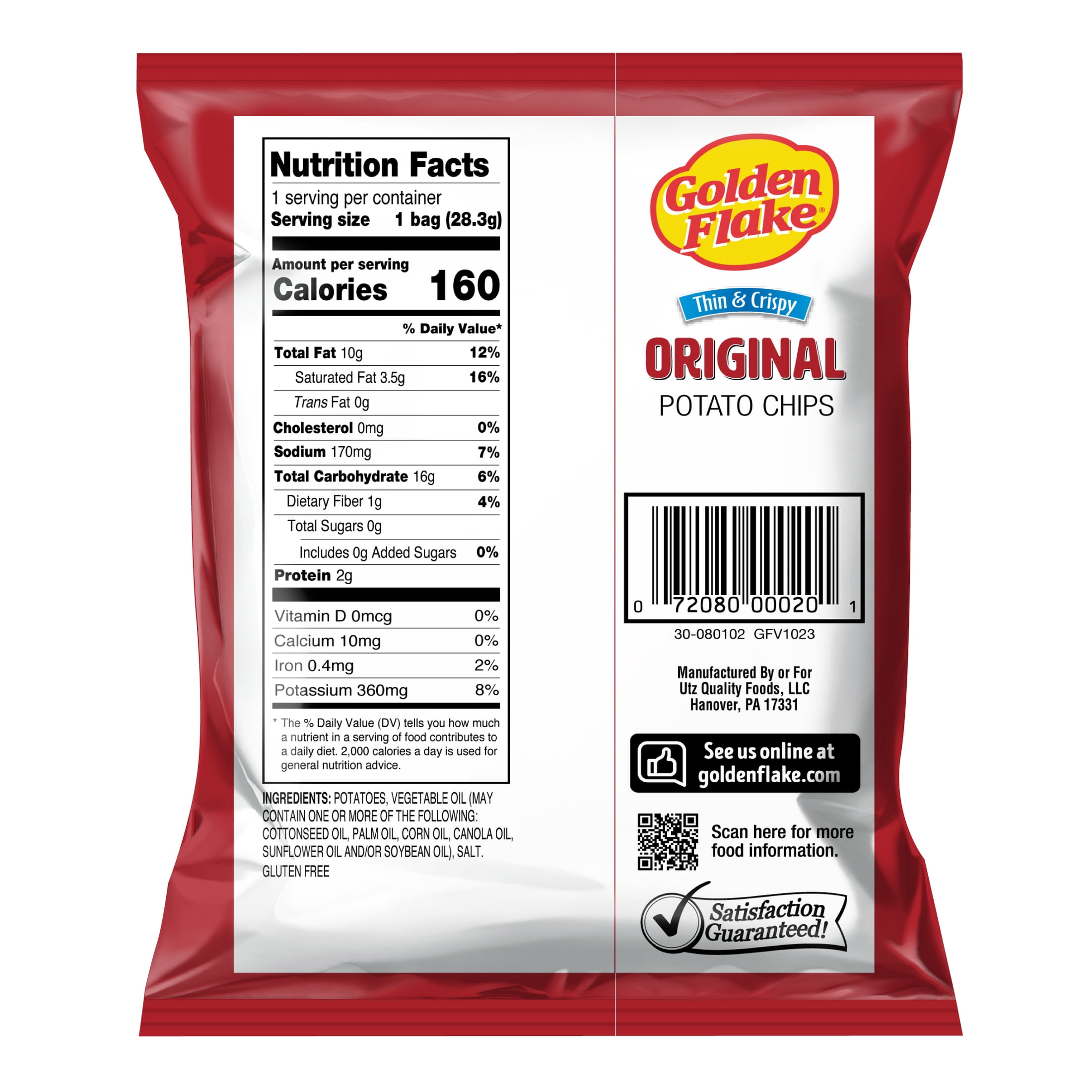 Golden Flake Original Thin & Crispy Potato Chips, Gluten-Free, 1 oz Bag
