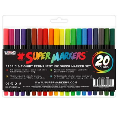 T Shirt Markers Super Markers 20 Color Premium Fabric & T-Shirt Marker Set with Our Unique Fine tip Bullet Point Tip ()