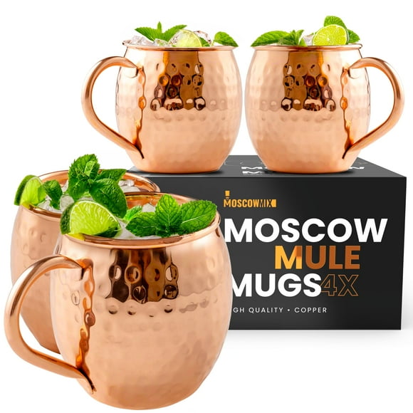 Moscow-Mix Moscow Mule Mugs - Set of 4-100% Pure Copper Cups Large 16 OZ - Food Safe - Moscow Mule Cups - Mule Mugs Perfect for Party Drinking and Gi