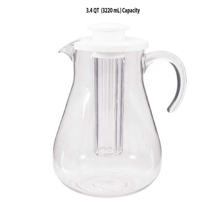 Mainstays 3-Quart Plastic Water Pitcher with Lid and Removeable Rod for Ice  Core, Clear 