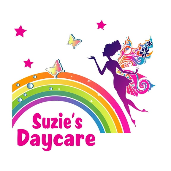 Personalized Name Girly Wall Decal Colorful Fairy In Rainbow with Butterflies Custom Name Bedroom Wall Decal for boys and girls Rainbow Themed Kids Room Decal - Size: 40 In x 36 In