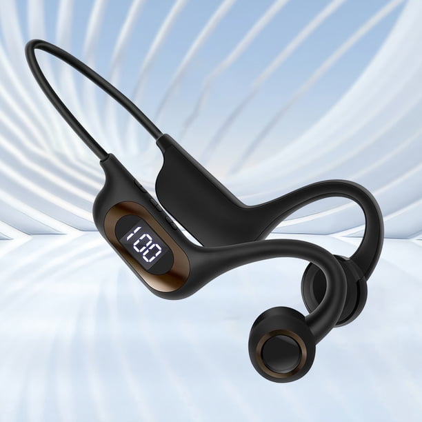 Audífonos de conducción ósea Pantalla digital Compatible con Bluetooth 5.3 EDR (Negro)