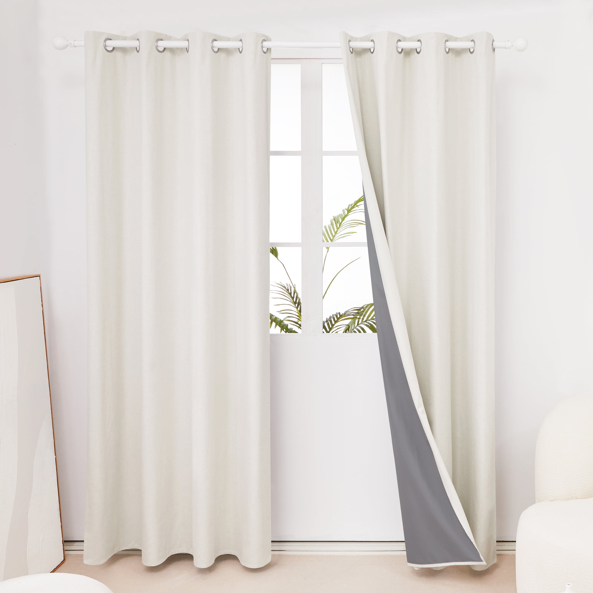 Grayish White, 52x72 Inch, Set of 2 Deconovo 100% Blackout Curtains Room Darkening Curtains for Living Room Linen Look Soundproof Curtains 