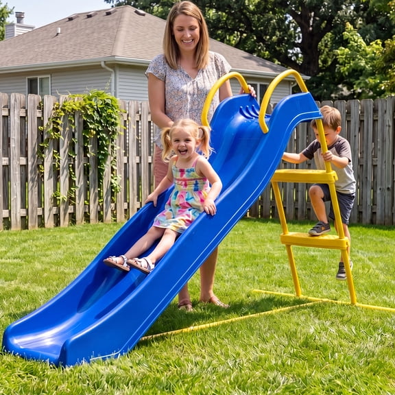 Mersco Home Playground Equipment Kids Plastic Slide, Indoor Outdoor Big Backyard Freestanding Playset Slide,Wet or Dry Slide with Stable Base,Blue