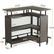 Tribesigns L-Shaped Liquor Bar Table with Stemware Racks and 2-Tier Shelves Corner Mini Bar Cabinet Coffee Bar Table