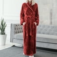 thumbnail image 2 of Defitshape Women's Plush Long Robe Soft Cozy Long Sleeve Full Length Fuzzy Fleece Bathrobe Spa Hot Tub Hotel Bath Belted Winter Fluffy Maternity Warm Kimono Pocket Burgundy Large, 2 of 5