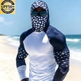 thumbnail image 2 of Mens UPF 50+ Sun Protection Shirts Hoodie with Mask Quick Dry Long Sleeve Print Lightweight Fishing Shirt Hiking Top Navy 2 M, 2 of 6