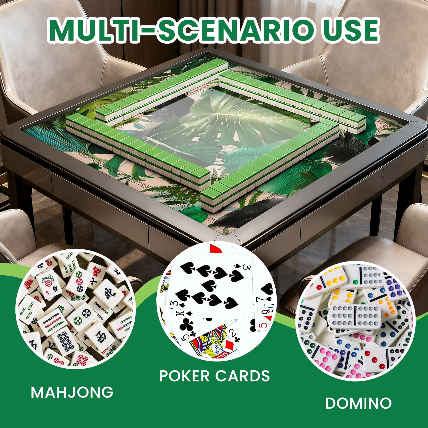 Mahjong Mat 31.5" x 31.5" tropical palm leaves seamless stylish fashion floral Non-Slip Noise Reduction American Mahjong Tiles Table Cover for Dominoes Poker Card Board Games Gift