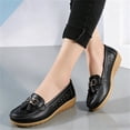 thumbnail image 6 of HTHLVMD Tassel Perforated Wedge Loafers, Casual Loafers for Women Metal Buckle Breathable Comfortable Leather Slip On Moccasins Loafers Shoes Driving Outdoor Walking Womens Flats, Black 5.5, 6 of 6