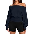 thumbnail image 3 of Bxsruta Womens Off Shoulder Tops Long Sleeve Banded Waist Blouses Casual Pullover, 3 of 6