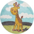thumbnail image 2 of Unique Loom Whimsy Kids Collection Area Rug - Giraffe (5' 1" Round Blue/Ivory), 2 of 9