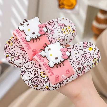 

Sanrio Children Slippers 2024 New Hello Kitty Kuromi Cinnamoroll Kawaii Cartoon Ladies Non-Slip Soft-Soled Family Sandal yening