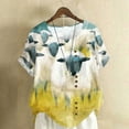 thumbnail image 1 of Weiqiqre Hauts d'Été pour Femmes Col Rond Manches Courtes Tunique à Boutons T-shirt Blouse, 1 of 4