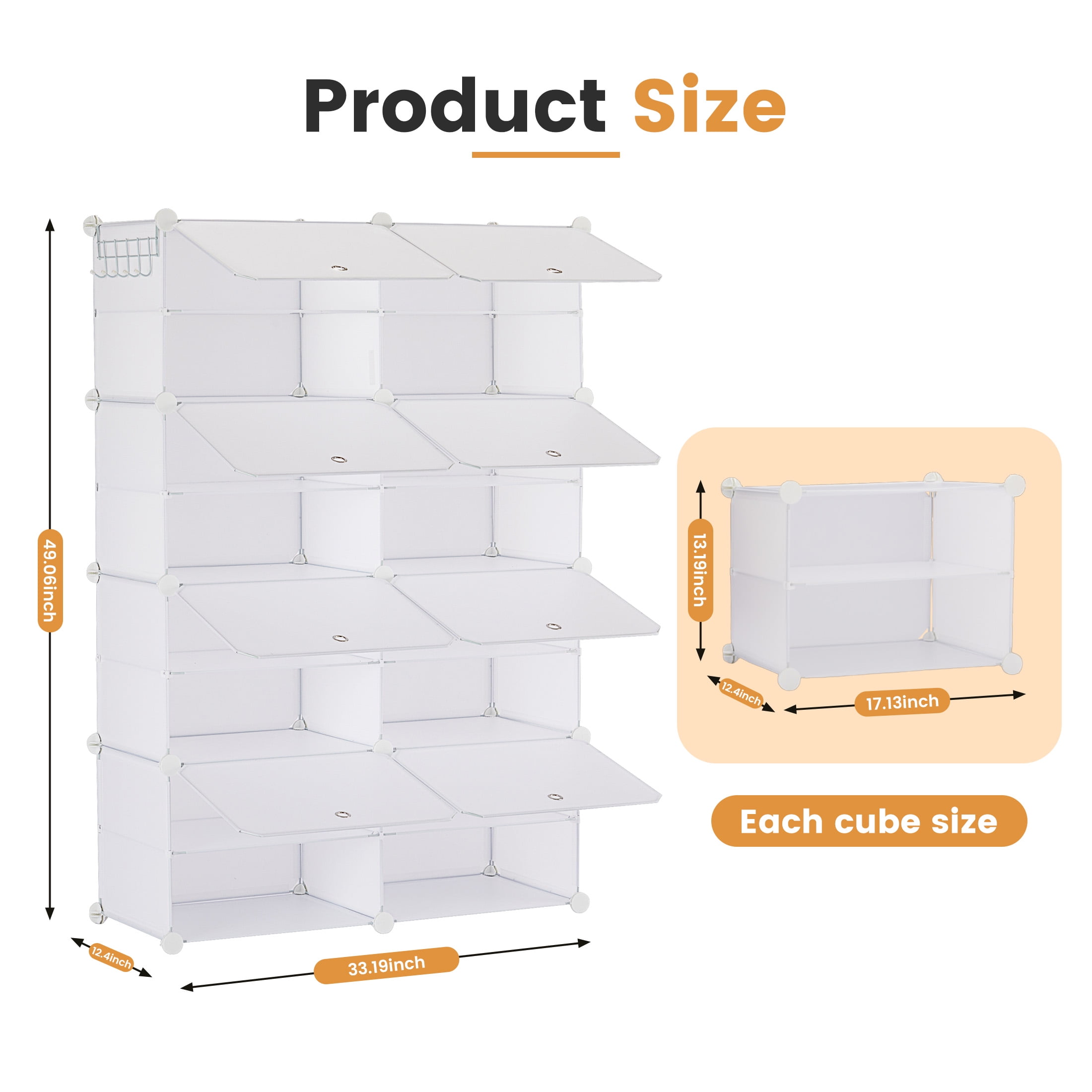 EDX 6-Tier Shoe Rack with Side Hooks, 24-Pair Capacity Sturdy Metal Frame Storage Organizer, White and Black Plastic Panel Shelf for Entryway, Bedroom, and Dressing Room(white and black)