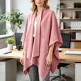 thumbnail image 2 of Cape Shawl for Women Elegant Solid Open Front Wrap Simple Double Sided Poncho Cover Up Dressy Party Travel Office Leisure Layering Cloak with Split Hem, 2 of 6