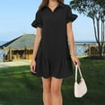 thumbnail image 4 of QHFBli Womens Summer Button Down Shirt Dress Casual Ruffle Sleeve Shift Mini Dresses with Pockets, 4 of 6