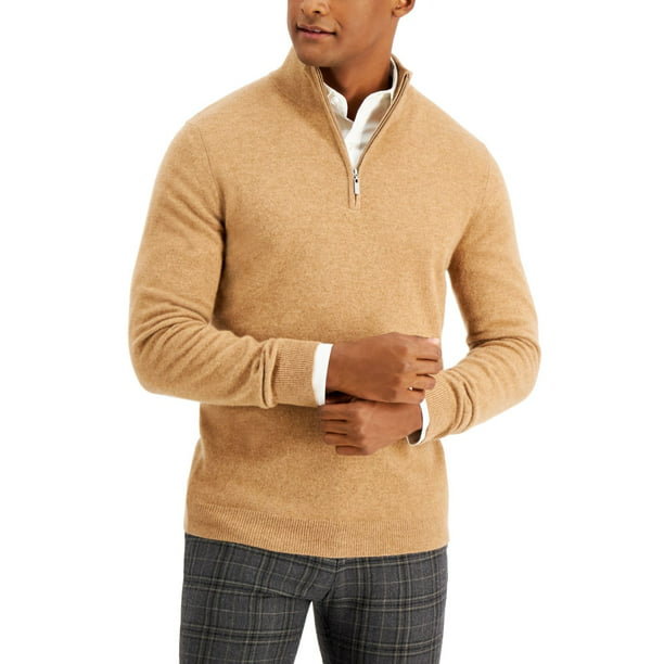 Tasso Elba Men's Quarter-Zip Cashmere Sweater (Khaki Heather, Small) -  Walmart.com