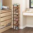 thumbnail image 2 of 7-Tier Shoe Rack, Entryway Shoe Tower,Vertical Shoe Organizer, Wooden Shoe Storage Stand (Brown), 2 of 8