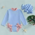 thumbnail image 2 of WUANDIXFA Baby Girl Swimsuit Long Sleeve Ruffled Shell Zip Up Swimwears Toddler Kids Infant Bathing Suit One Piece with Hat Blue,18-24 Months, 2 of 7