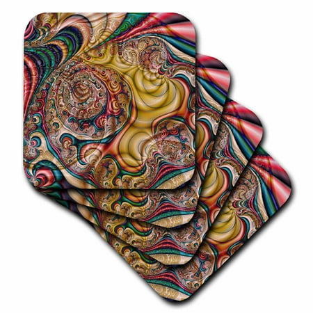 

3dRose Crazy Wild Swirly Colors Intricate Fractal Abstract Fractal Art Soft Coasters set of 4