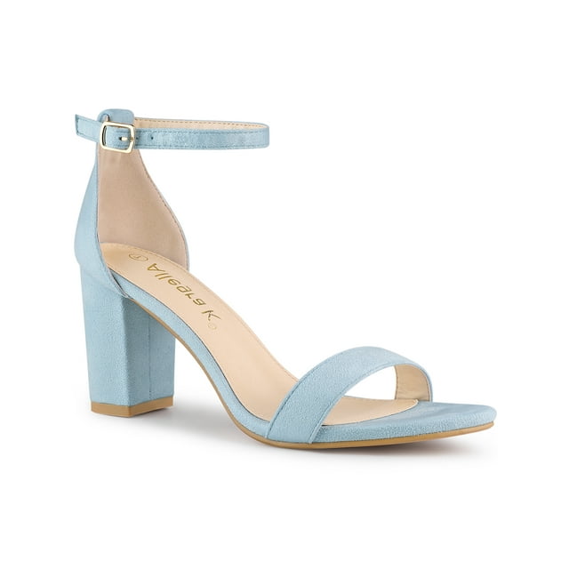 BLISSFUL STEP Sandales à Talons Hauts Blocs à Bride à la Cheville pour Femmes Bleu Ciel 7