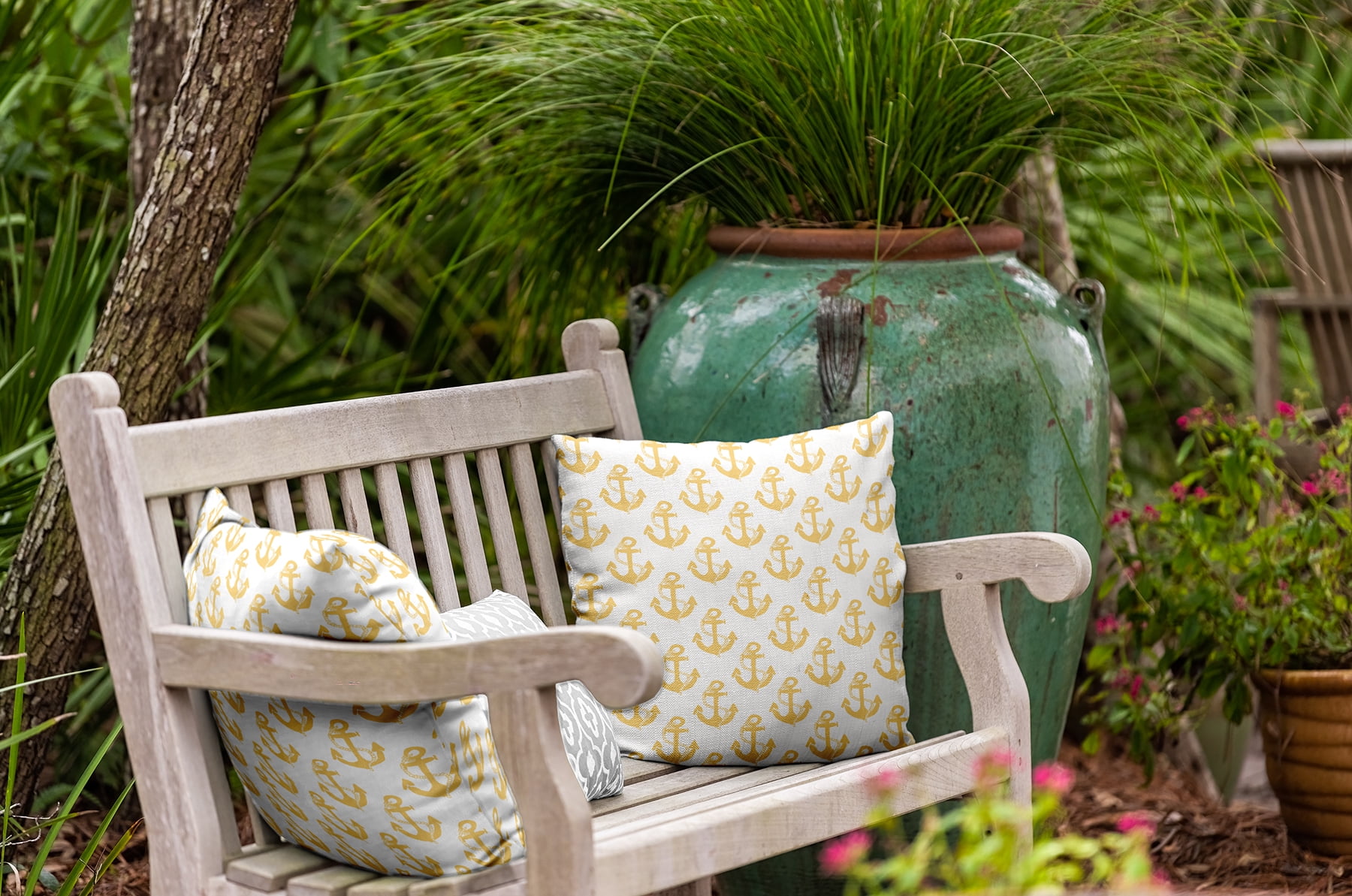Simply Daisy 20" x 20" Anchor Pattern Indoor/Outdoor Throw Pillow, Daffodil (1 count)