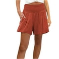 thumbnail image 1 of Timegard Short à Jambes Larges pour Femmes en Coton et Lin Grande Taille Taille Haute Smocké Short de Détente avec Poches, 1 of 7
