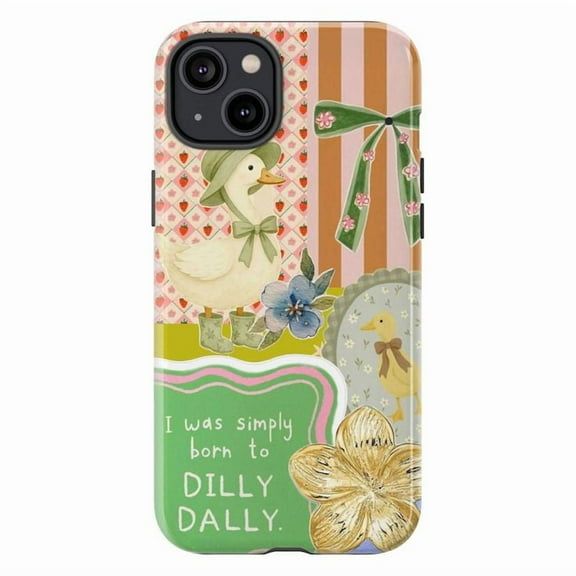 Cute Duck Bonnet Patchwork Phone Case, Whimsical Farmhouse Aesthetic Cover for iPhone 17 16 15 14 13 12 11 Pro Plus Mini