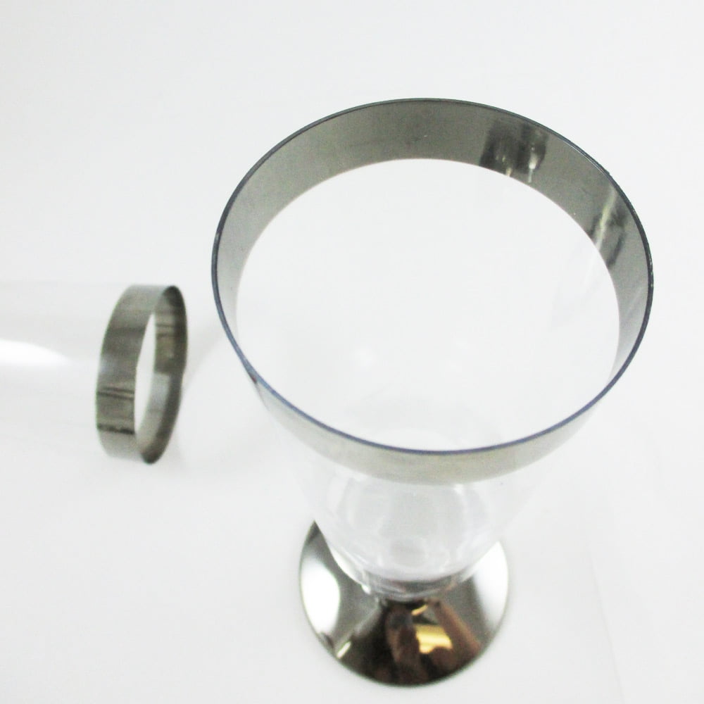 60 x Champagne Flute Disposable Wedding Party Plastic Silver Rimmed Wine Glass