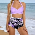 thumbnail image 2 of GDREDA Detachable Padding Neck Printed Two Piece Tankini Swimsuit High Waist Adjustable Ties Light Purple,L, 2 of 6