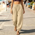 thumbnail image 2 of HomeDM Women's Pants Drawstring High Waisted Lounge Trousers Khaki Loose Athletic Work Pants with Pockets Size L, 2 of 6